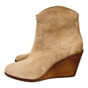 NWT Lucky Brand Waltz Tan Suede Leather Side Zip Western Wedge Ankle Boots